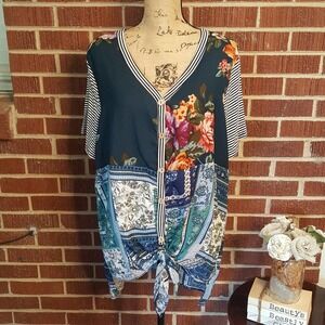 Floral Patchwork Blouse - Multicolor